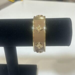 Bracelet Gold Tone Enamel Wide Bangle Hinged Womens Chunky Statement Jewelry